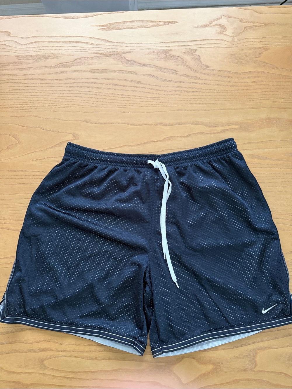 Nike Women’s Navy Blue Athletic Mesh Shorts with White Drawstring